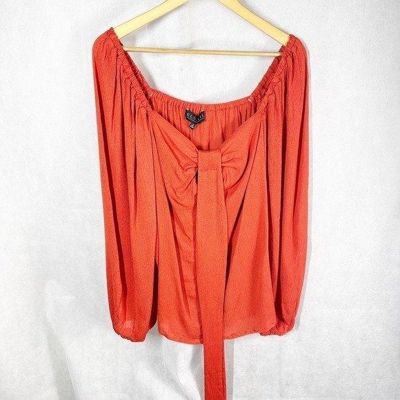 Eloquii Halter Square Neck Long Sleeve Top Size 18 Burnt Orange - Picture 2 of 14